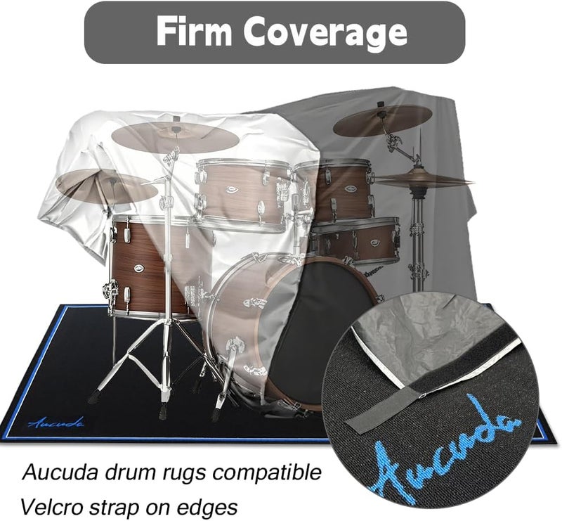 Aucuda Drum Set Covers Waterproof with Fix Strap Compatible with Drum Rug Mat, 8x6.6 ft Large 420D Oxford Cover for Electric Drum Kit, 88 Keys Piano Keyboard, Treadmill, Spinning, Apartment, Garage. - Image 2
